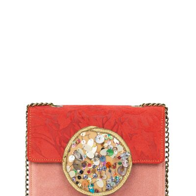 Andromeda small square clutch sequin patchwork leather bag