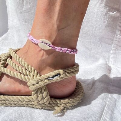 Bandana & Shell Ankle Bracelet - Pink
