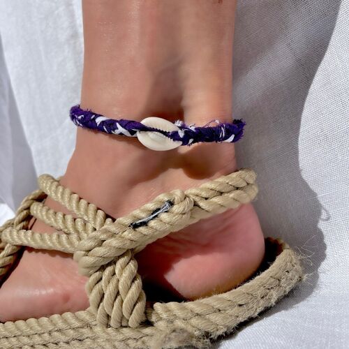 Bracelet Cheville Bandana & Coquillage - Violet