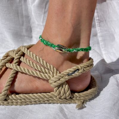 Bandana Ankle Bracelet & Gold Shell - Green