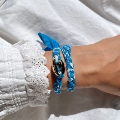 Bracelet Bandana & Coquillage Doré - Bleu ciel