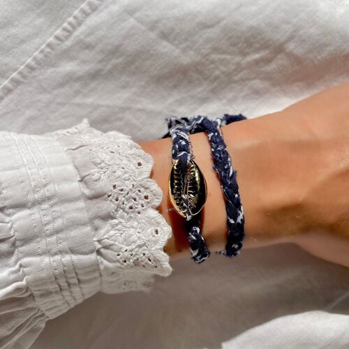 Bracelet Bandana & Coquillage Doré - Bleu marine