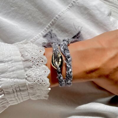 Bandana & Gold Muschelarmband - Grau