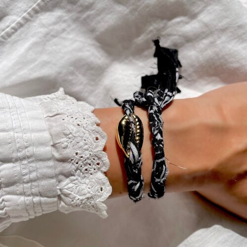 Bracelet Bandana & Coquillage Doré - Noir