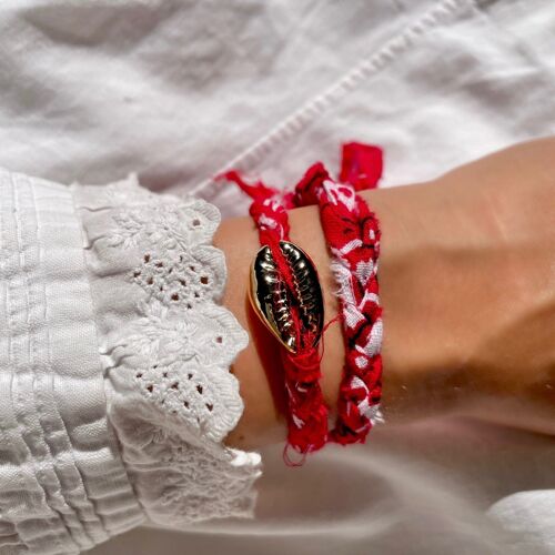 Bracelet Bandana & Coquillage Doré - Rouge