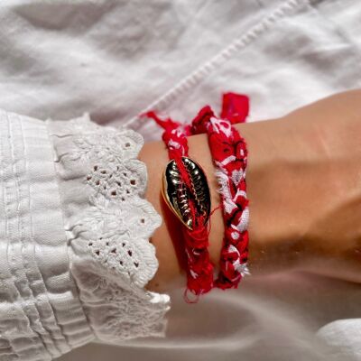 Bandana & Gold Shell Bracelet - Red