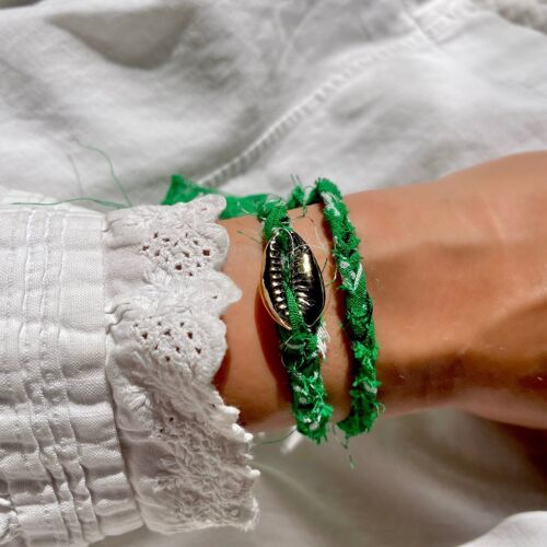 Bracelet Bandana & Coquillage Doré - Vert