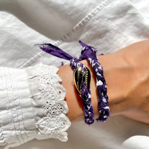 Bracelet Bandana & Coquillage Doré - Violet
