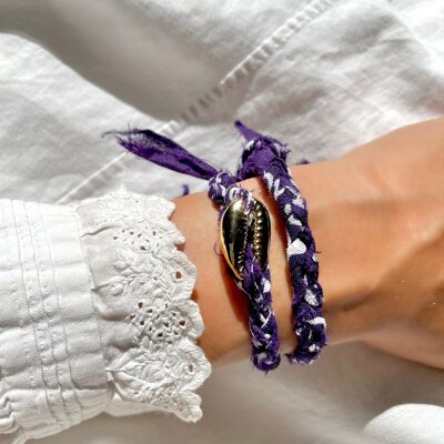 Bandana & Gold Shell Bracelet - Purple
