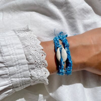 Bandana & Shell Bracelet - Sky blue