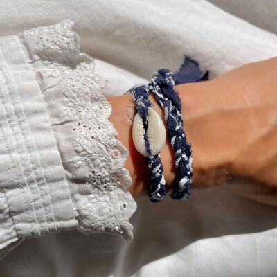 Bracciale bandana e conchiglia - Blu navy