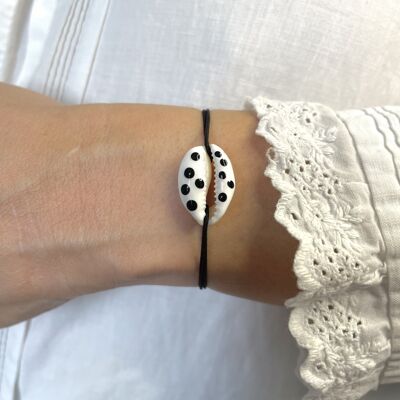 Polka Dot Shell Bracelet - White & Black Dots