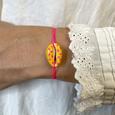 Bracelet Coquillage à Pois - Jaune & Pois Rose