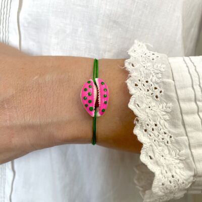 Gepunktetes Muschelarmband - Rosa & Grüne Punkte