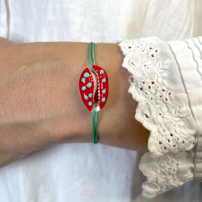 Polka Dot Shell Bracelet - Red & Turquoise Dots