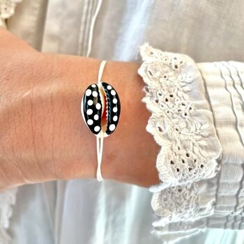 Bracelet Coquillage à Pois - Noir & Pois Blanc 1