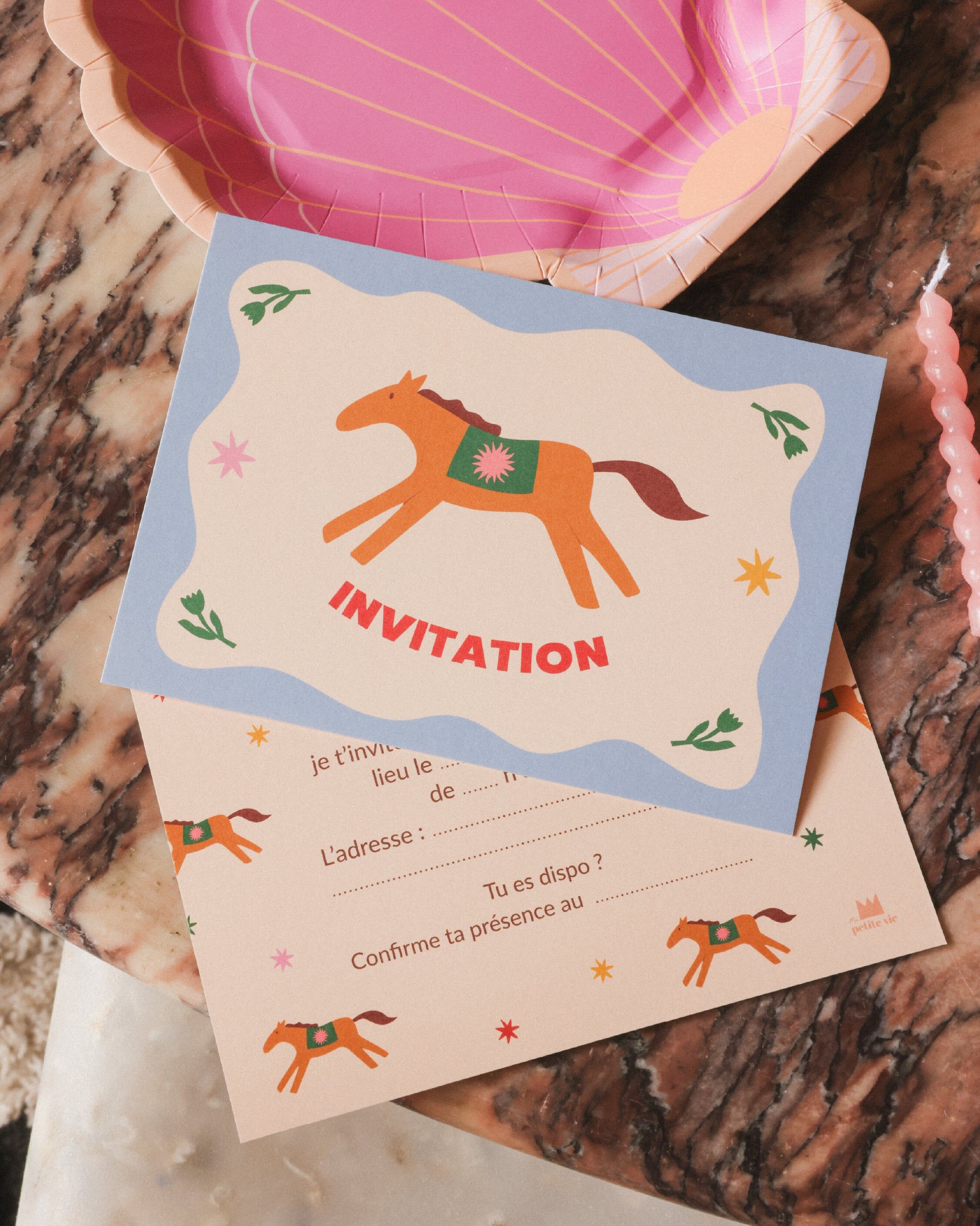 Lot de 6 cartons d'invitations anniversaires enfants - Poney