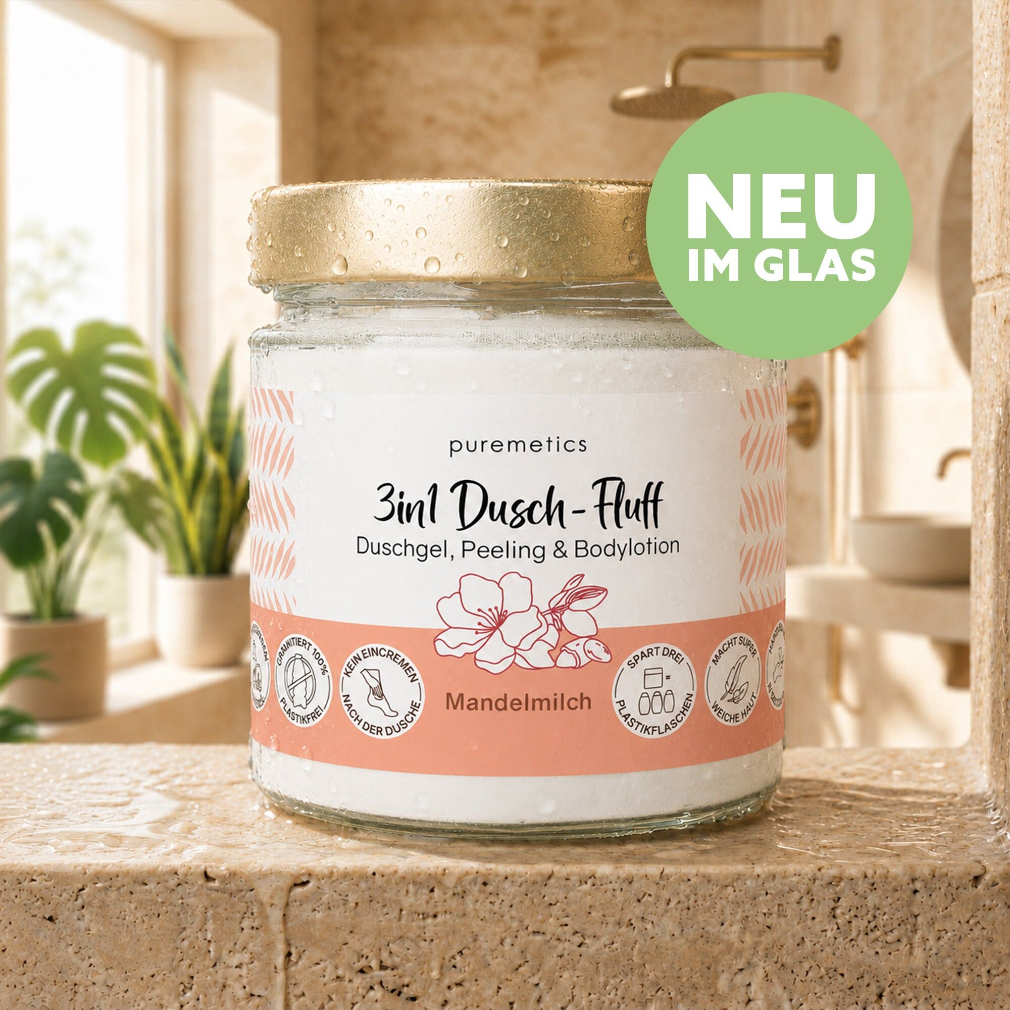 3in1 Dusch-Fluff 'Mandelmilch' - Glas