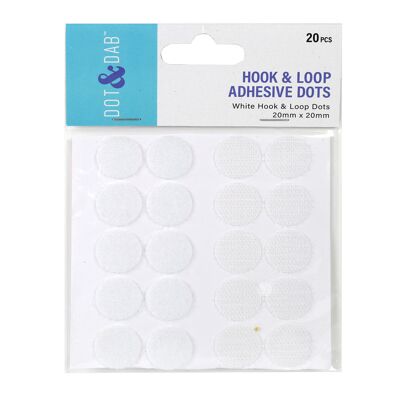 Dot & Dab Hook & Loop Fastening Dots 2cm diameter (5 dots per sheet -  4 sheets per pack) White