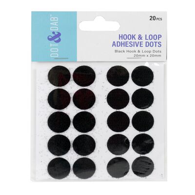 Dot & Dab Hook & Loop Fastening Dots 2cm diameter (5 dots per sheet -  4 sheets per pack) Black