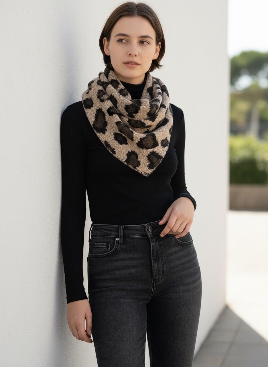 écharpes triangle leopard en Maille Small