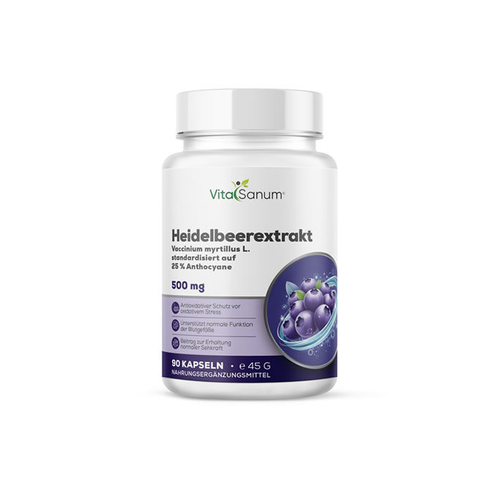 VitaSanum® Heidelbeerextrakt (Vaccinium myrtillus L.) – 500 mg Tagesportion – 90 Kapseln