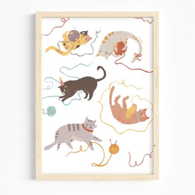 Stampa d'arte di gatti carini A3/