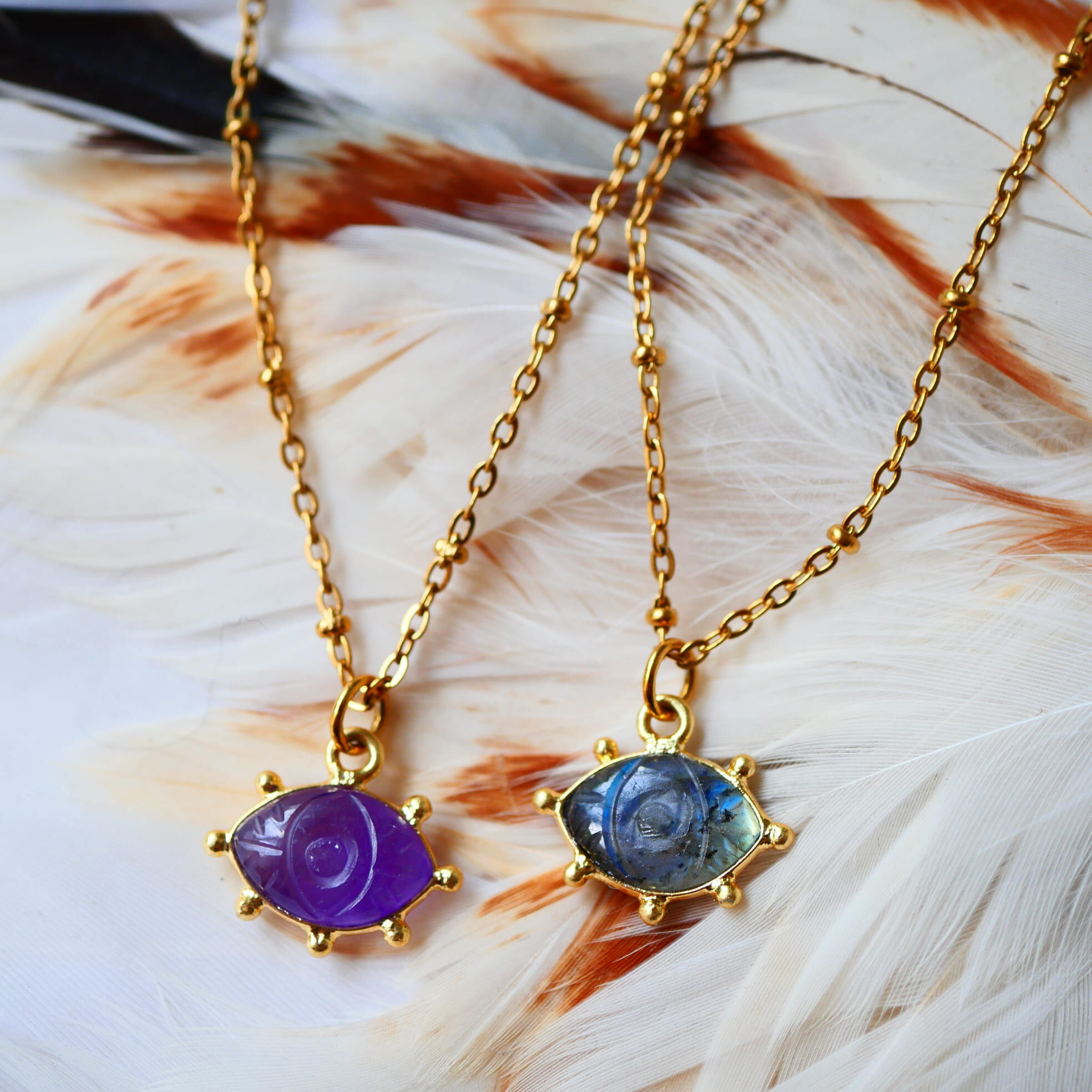 Collier AJNA - Pendentif Œil Labradorite ou Améthyste