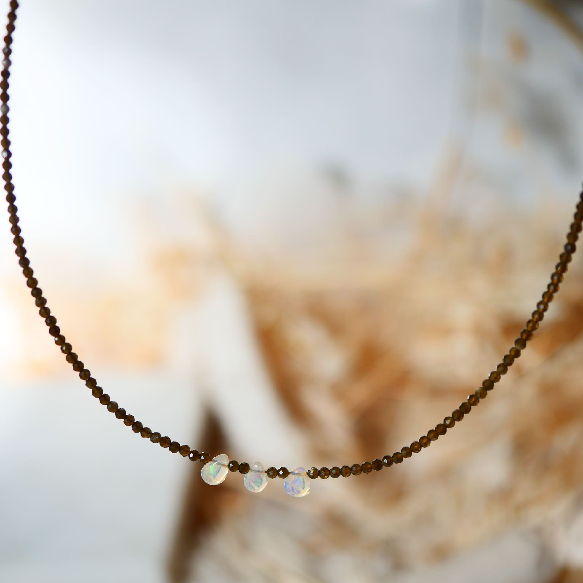 Collier Ras de Cou ANTARA - Obsidienne et Opale