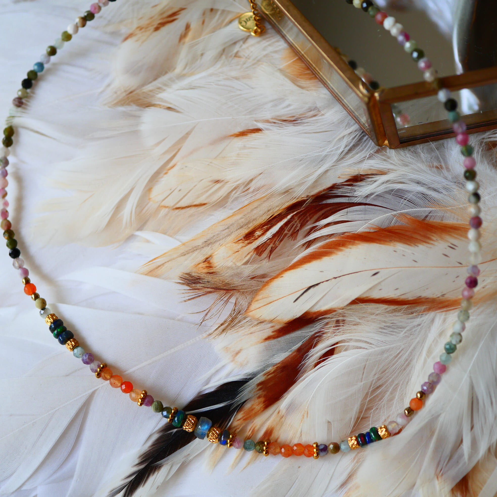 Collier OJAS - Tourmaline, Aventurine Rouge et Labradorite