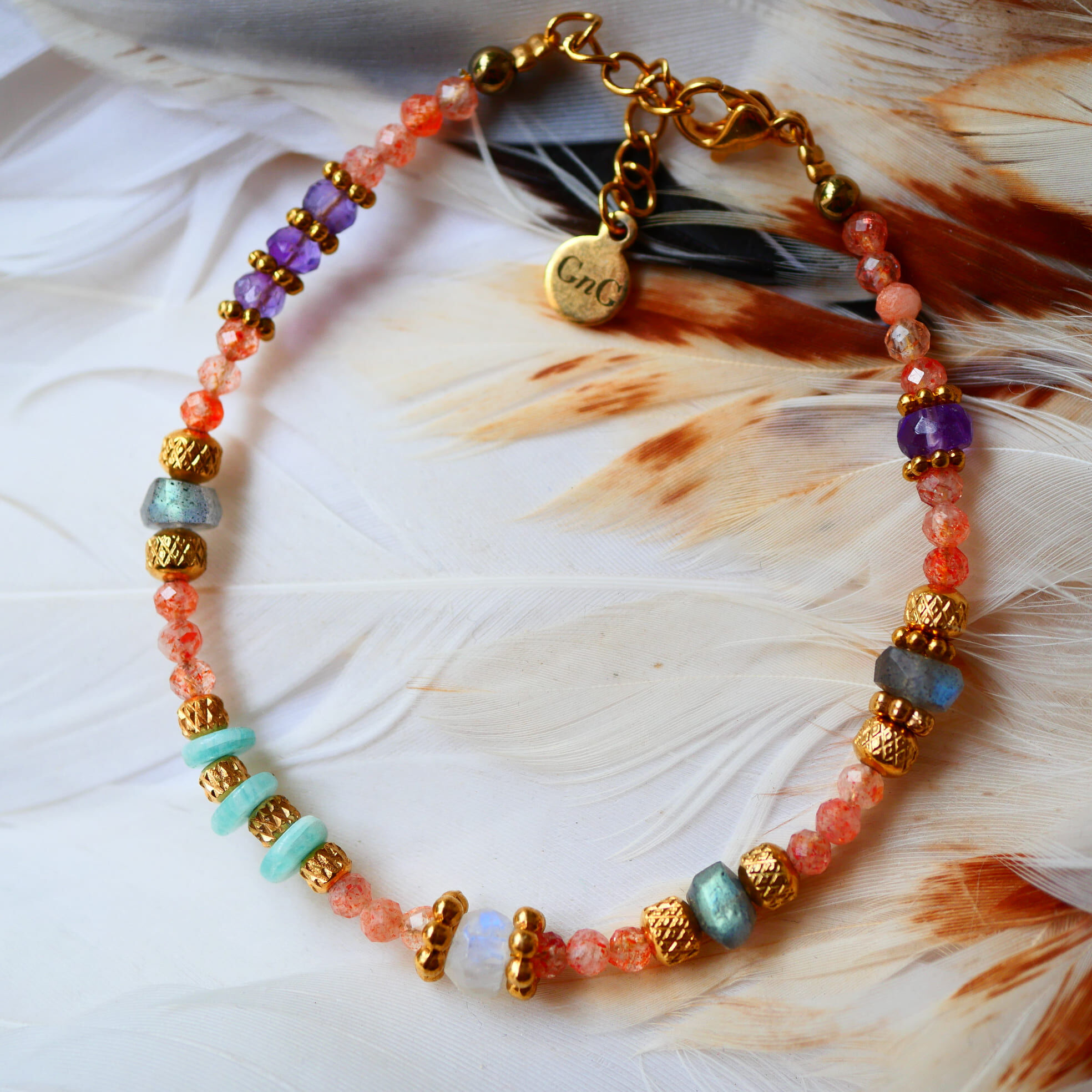 Bracelet SAMA - Pierre de Soleil, Améthyste et Amazonite