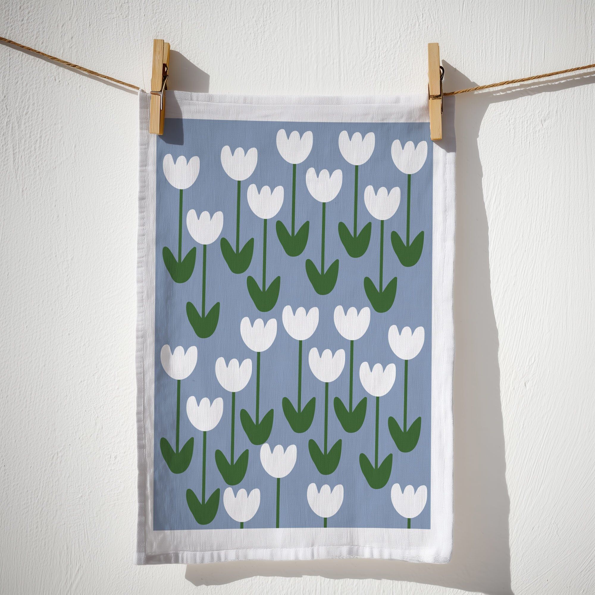 Torchon en coton biologique - Tulipes blanches - N° 11