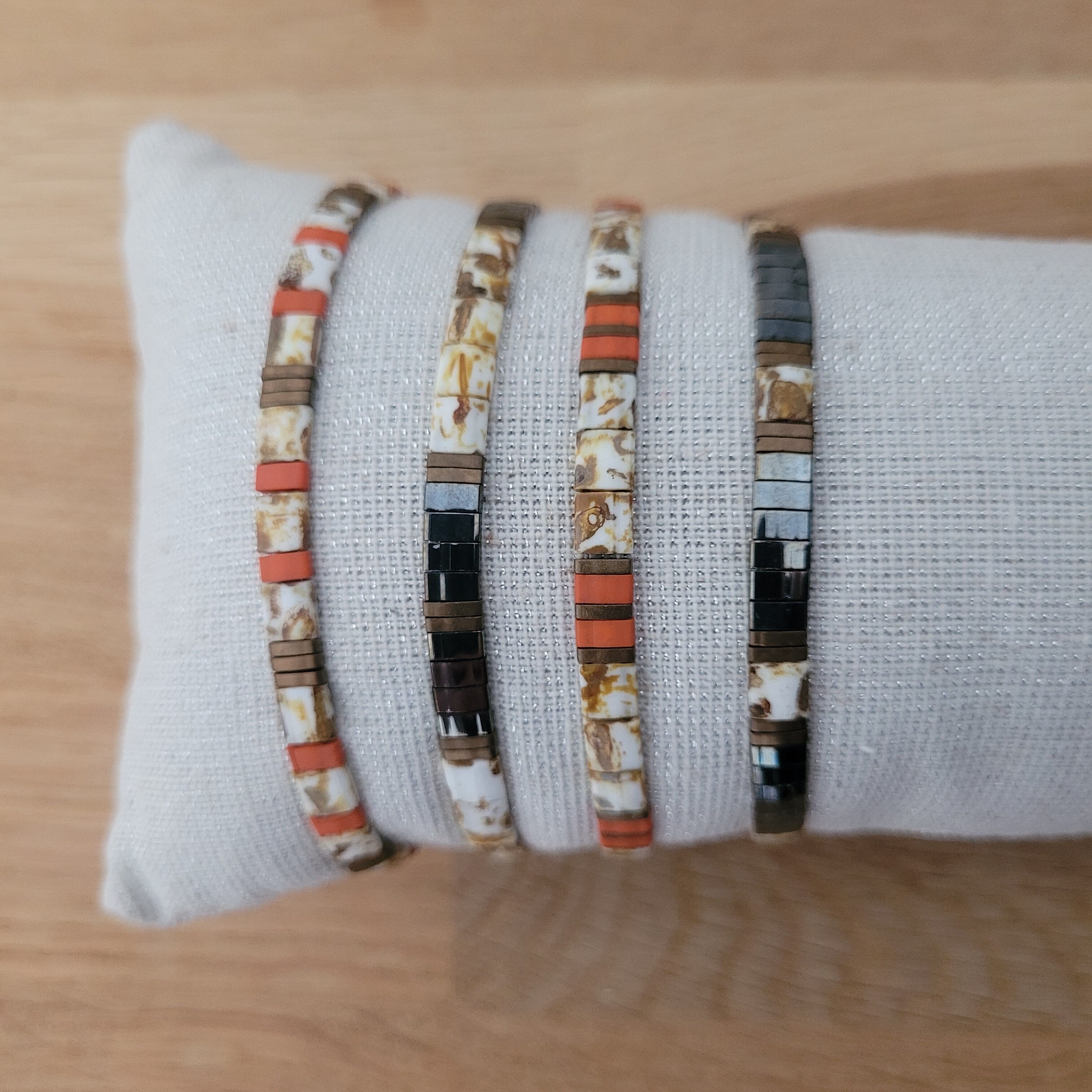TILA Homme ou grande taille - 4 bracelets - Kaki et terracotta