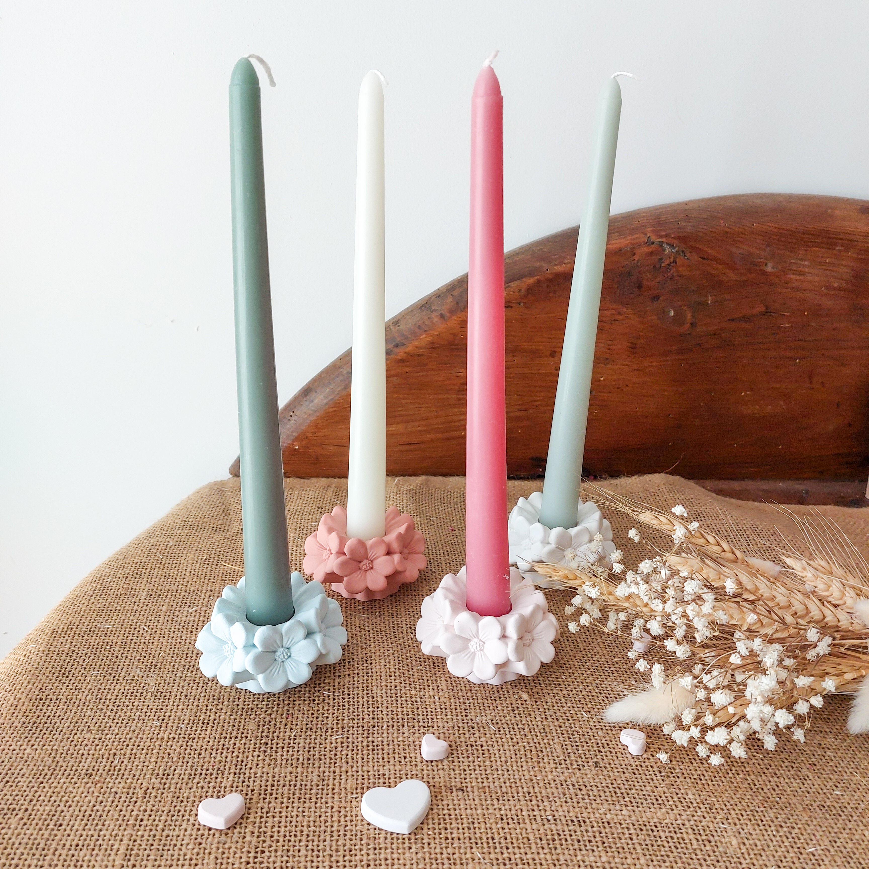 Handmade pastel flower candle holder