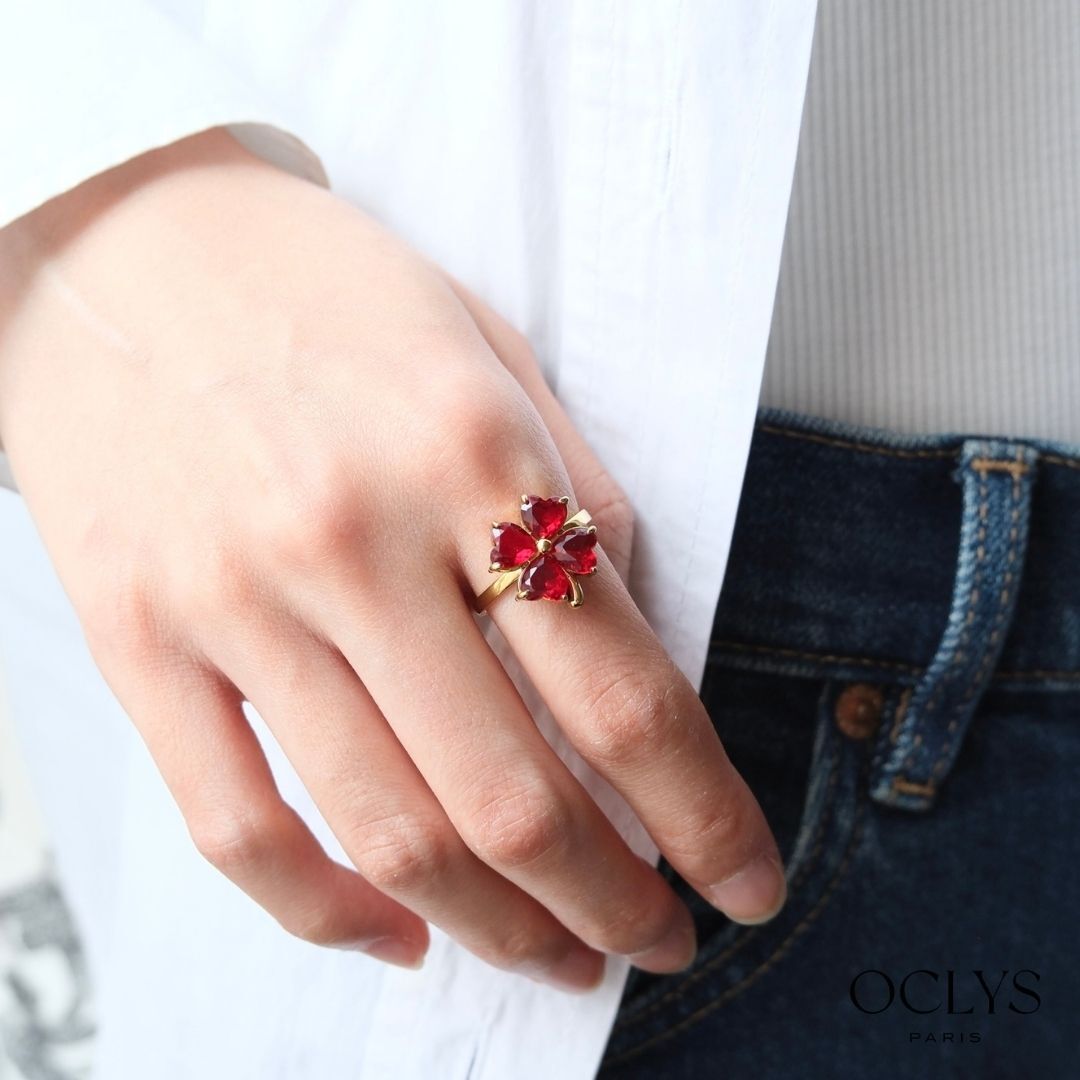 Lina Gold Stainless Steel Rhinestone Flower Ring