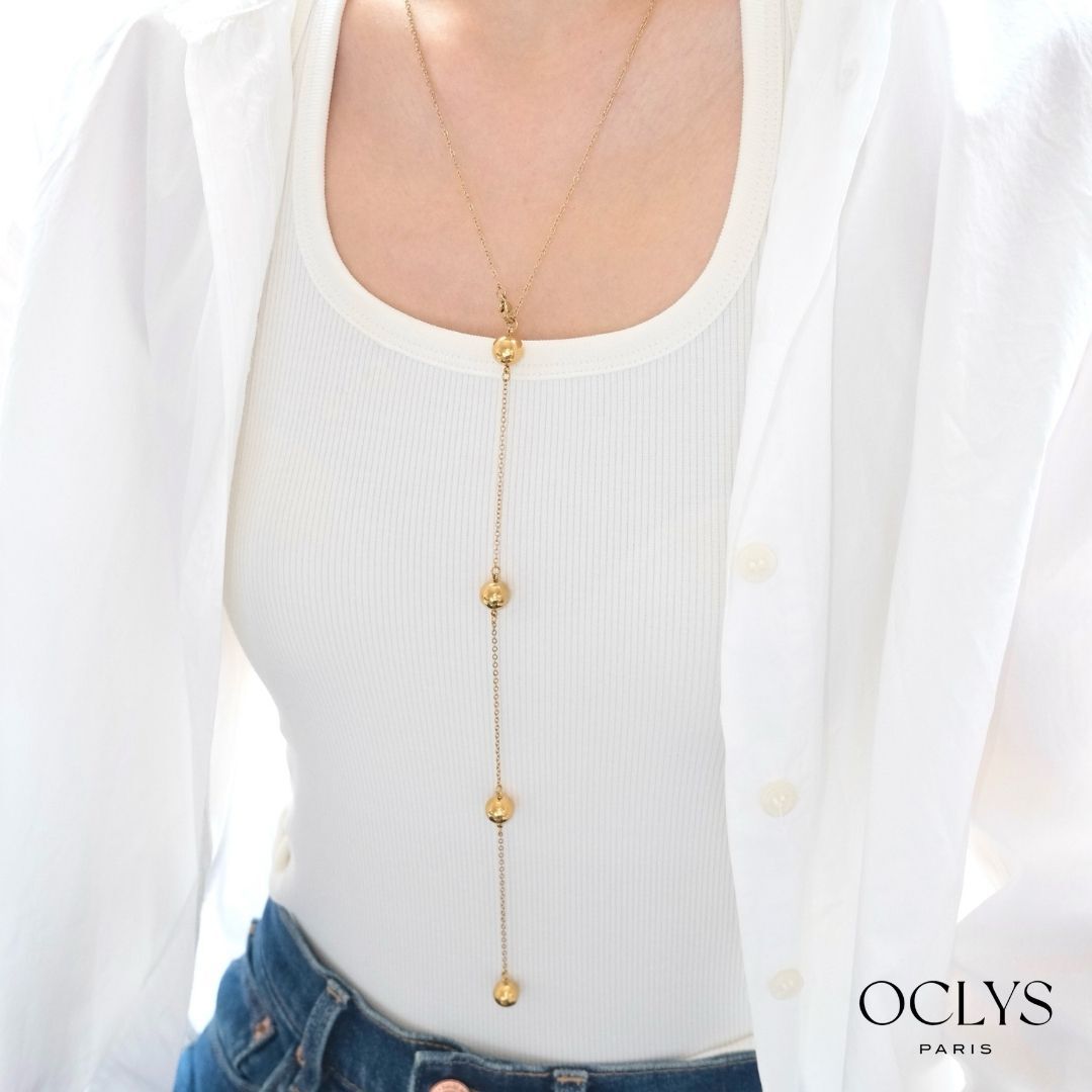 Eona Gold Stainless Steel Y-Ball Necklace