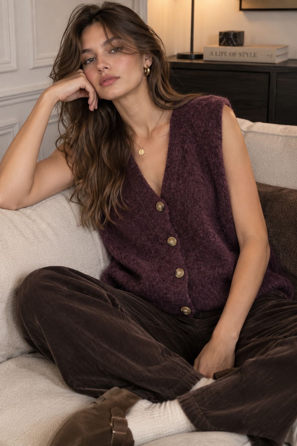 Gilet Sans Manches Col V en Baby Alpaga & Laine