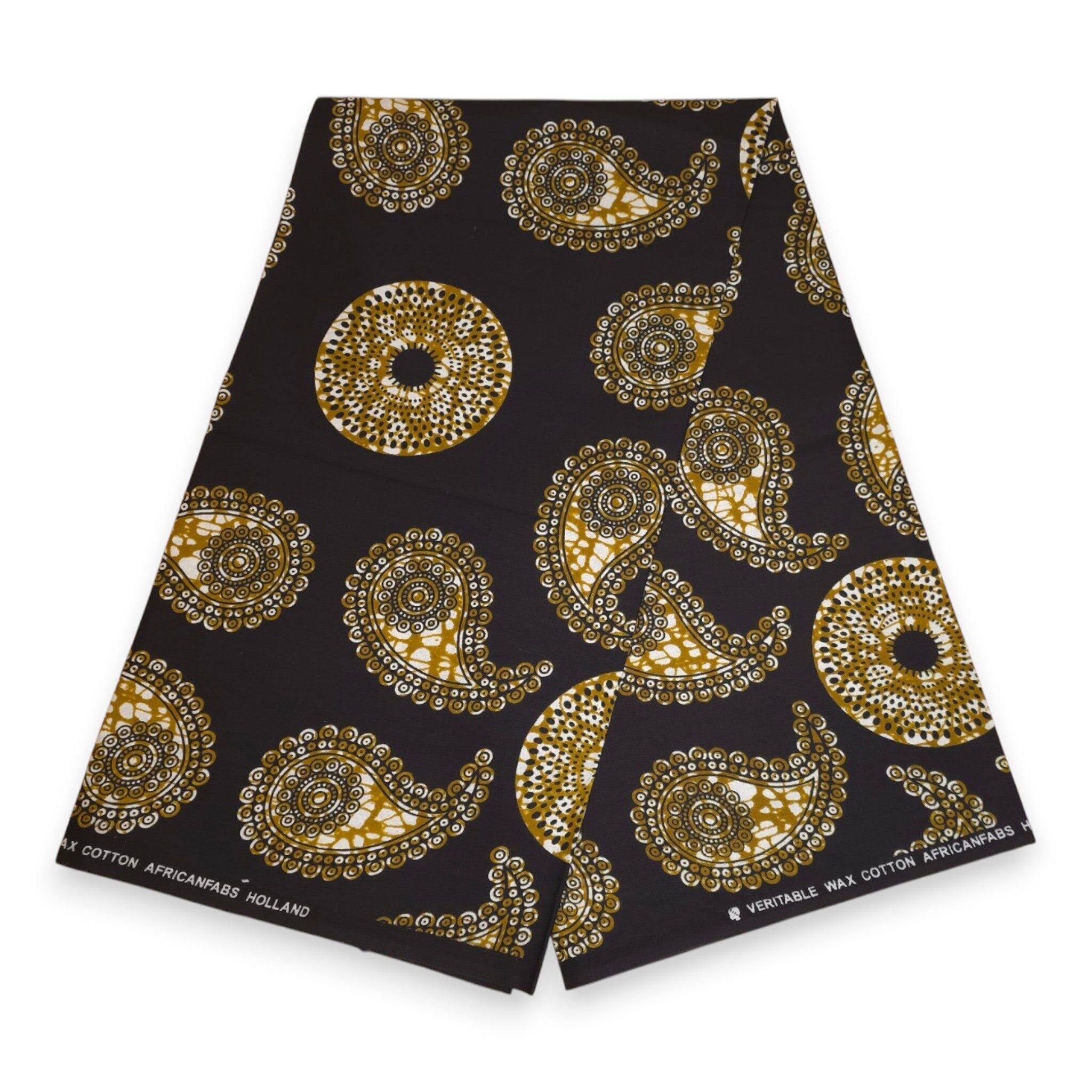 6 Yards - African Wax print fabric - Black Olive Paisley Sun - 100% cotton