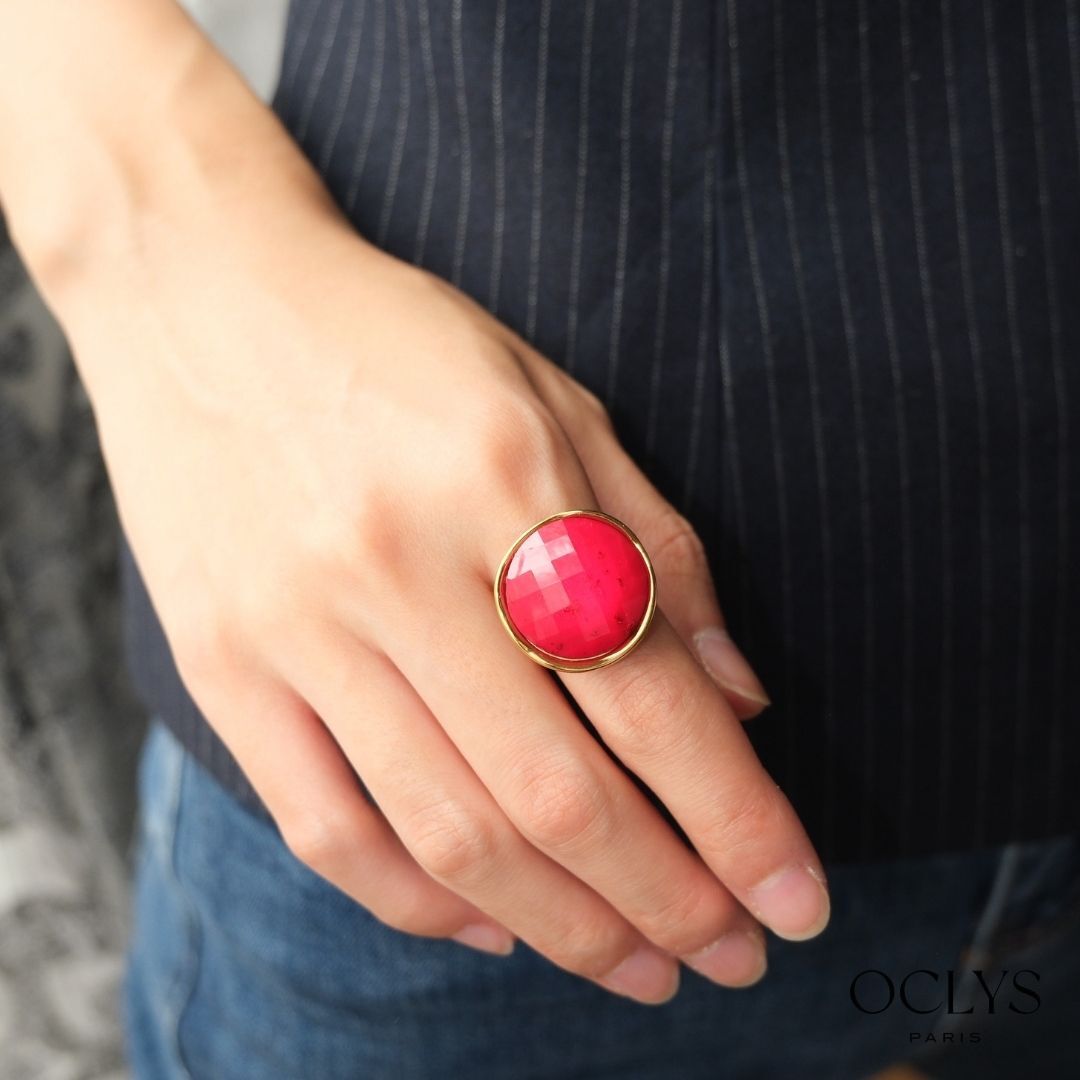Ruoli faceted resin and gold-plated stainless steel ring
