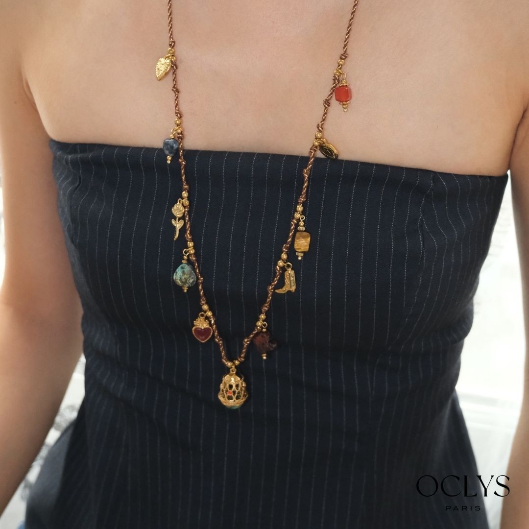 Mania Gold-Plated Stainless Steel Natural Stone Charm Necklace
