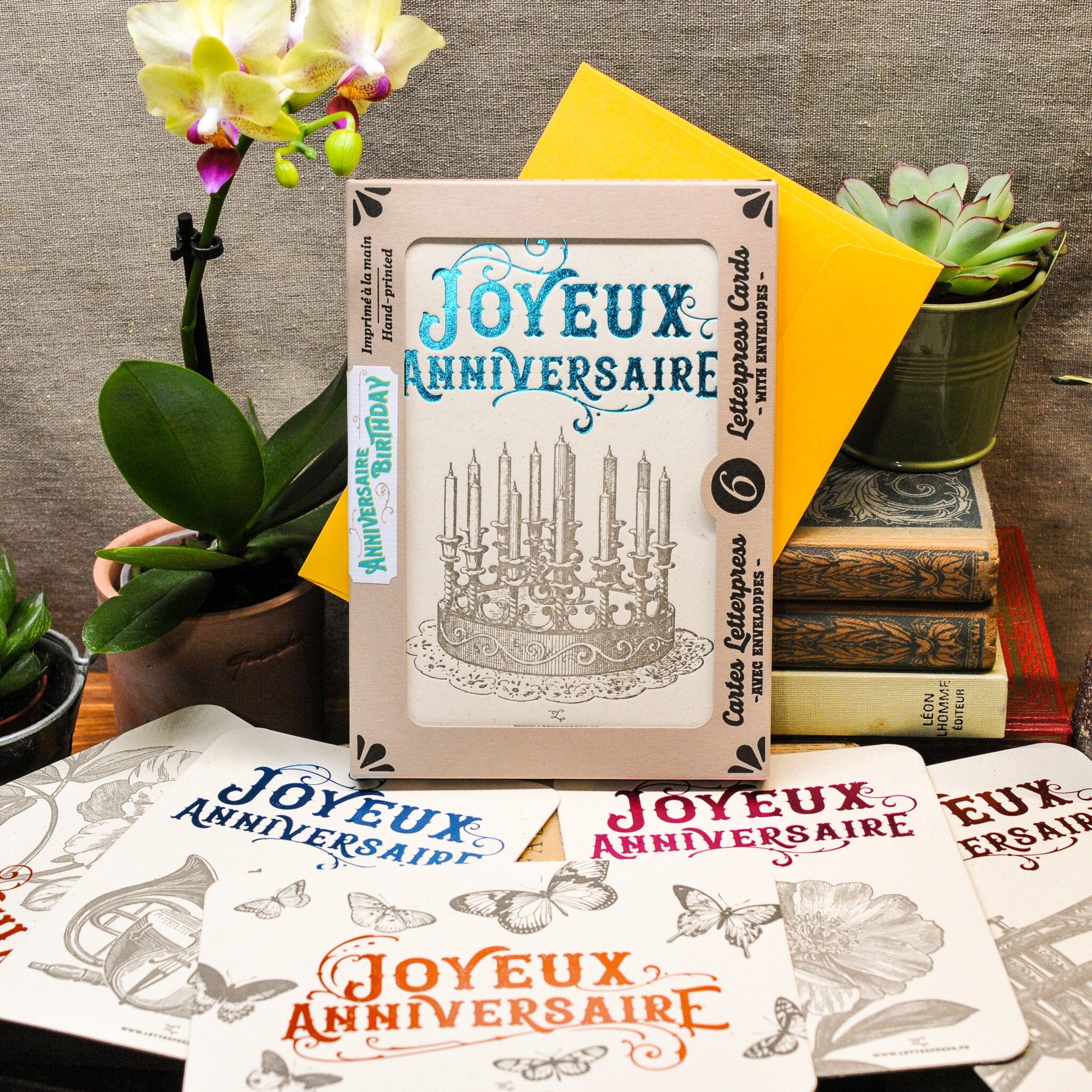 Coffret de 6 Cartes Letterpress Anniversaire (avec enveloppes)