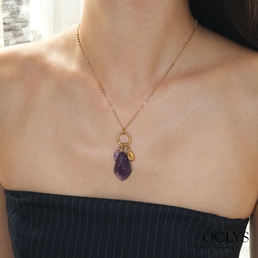 Devi Gold-Plated Stainless Steel Natural Stone Charm Necklace