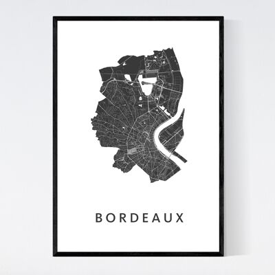 Mapa de la ciudad de Burdeos - B2 - Póster enmarcado
