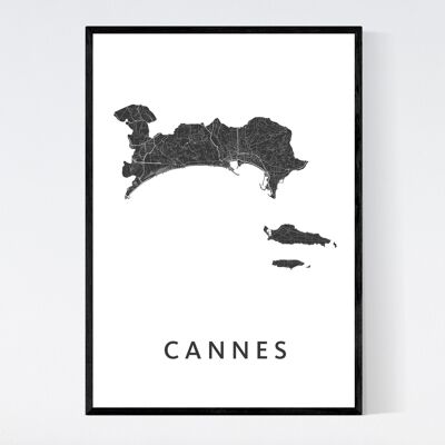 Mapa de la ciudad de Cannes - B2 - Póster enmarcado