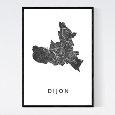 Mapa de la ciudad de Dijon - B2 - Póster enmarcado