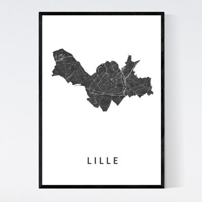 Mapa de la ciudad de Lille - B2 - Póster enmarcado