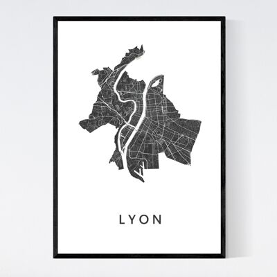 Mappa della città di Lione - B2 - Poster con cornice