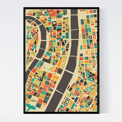 Mappa della città di Lione - Mosaico - B2 - Poster con cornice