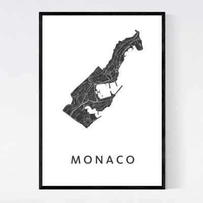 Monaco Stadtplan - B2 - Gerahmtes Poster