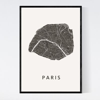 Mapa de la ciudad de París - B2 - Póster enmarcado